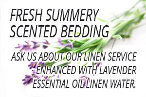 Fresh summery scented bedding... ask us about our linen service enhanced with lavender essential oil linen water.